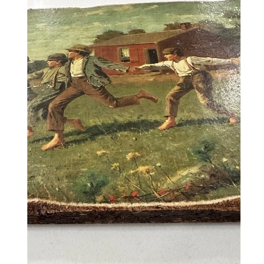 Vintage Winslow Homer Snap the Whip Wood Plaque Rustic Schoolhouse Wall Art‎ 8x6